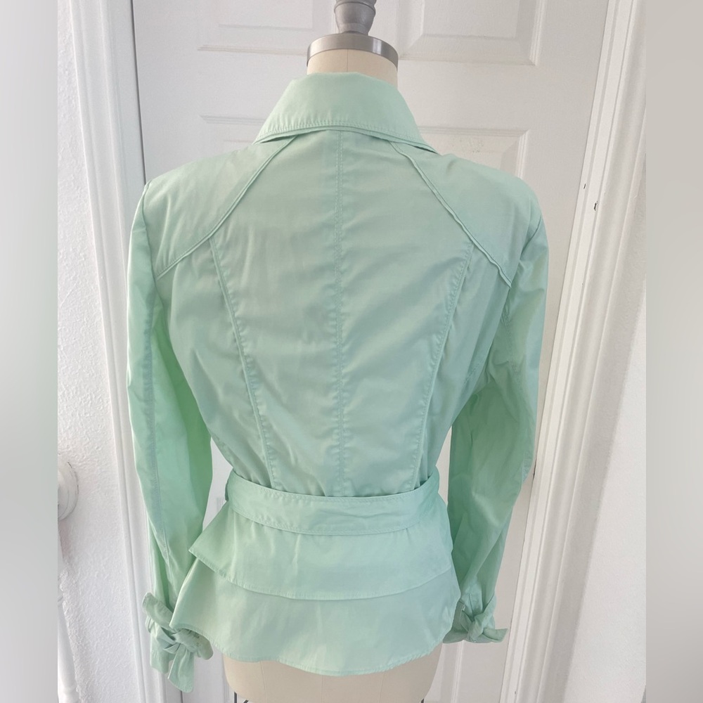 White House black market long sleeve double breasted ruffle, mint jacket. - Picture 13 of 16